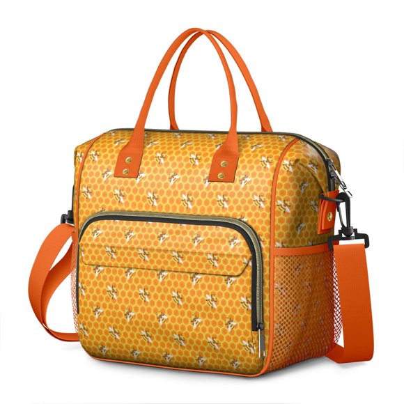 Sac Isotherme Motif Honeycomb et Bumble Bee, Grand Sac à Lunch Étanche avec Design Mignon d'Abeille, Sangle Réglable pour Voyage Ou Pique-Nique