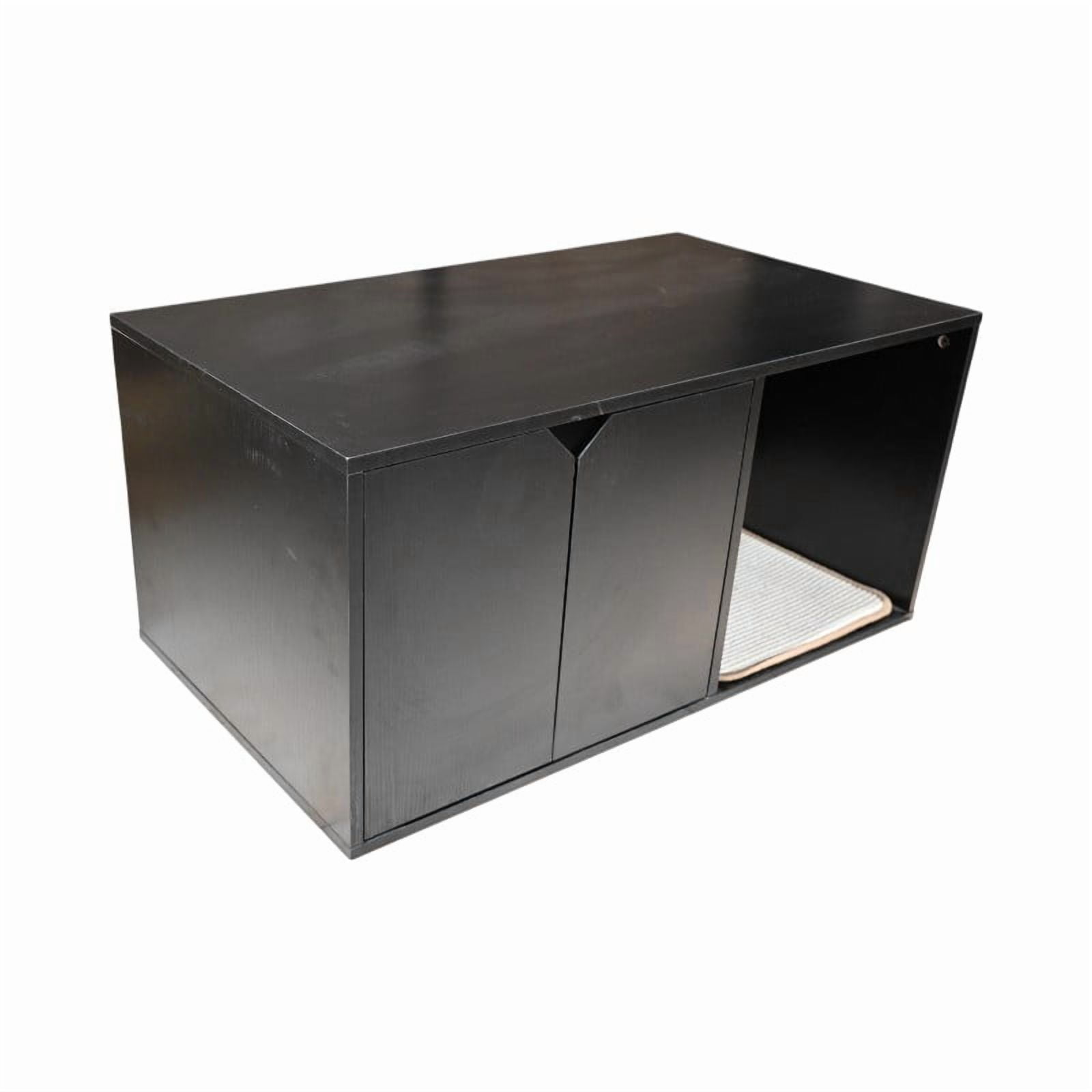 Cat Litter Box Enclosure, Modern Black Cat House Furniture with Corrugated Cardboard Scratch Pad, Sturdy Melamine Shelter, Decorative Indoor Pet Cabinet for Home Use