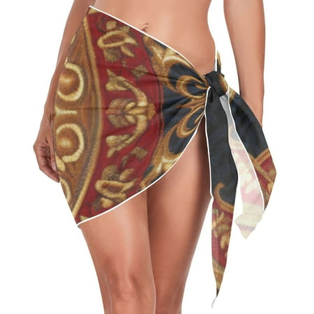 Pattern Tribal Traditonal Women Coverups Beach Cover Up Chiffon Swimsuit Bikini Wrap Short Skirt Beach Slit Tie Waist