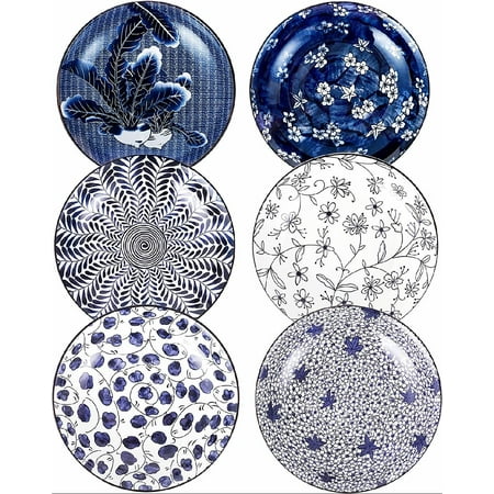 

Ceramic Salad Bowls Blue and White Pasta Bowls Set of 6 8 inch Floral Dinner Shallow Bowl (8 inch x 6pcs)