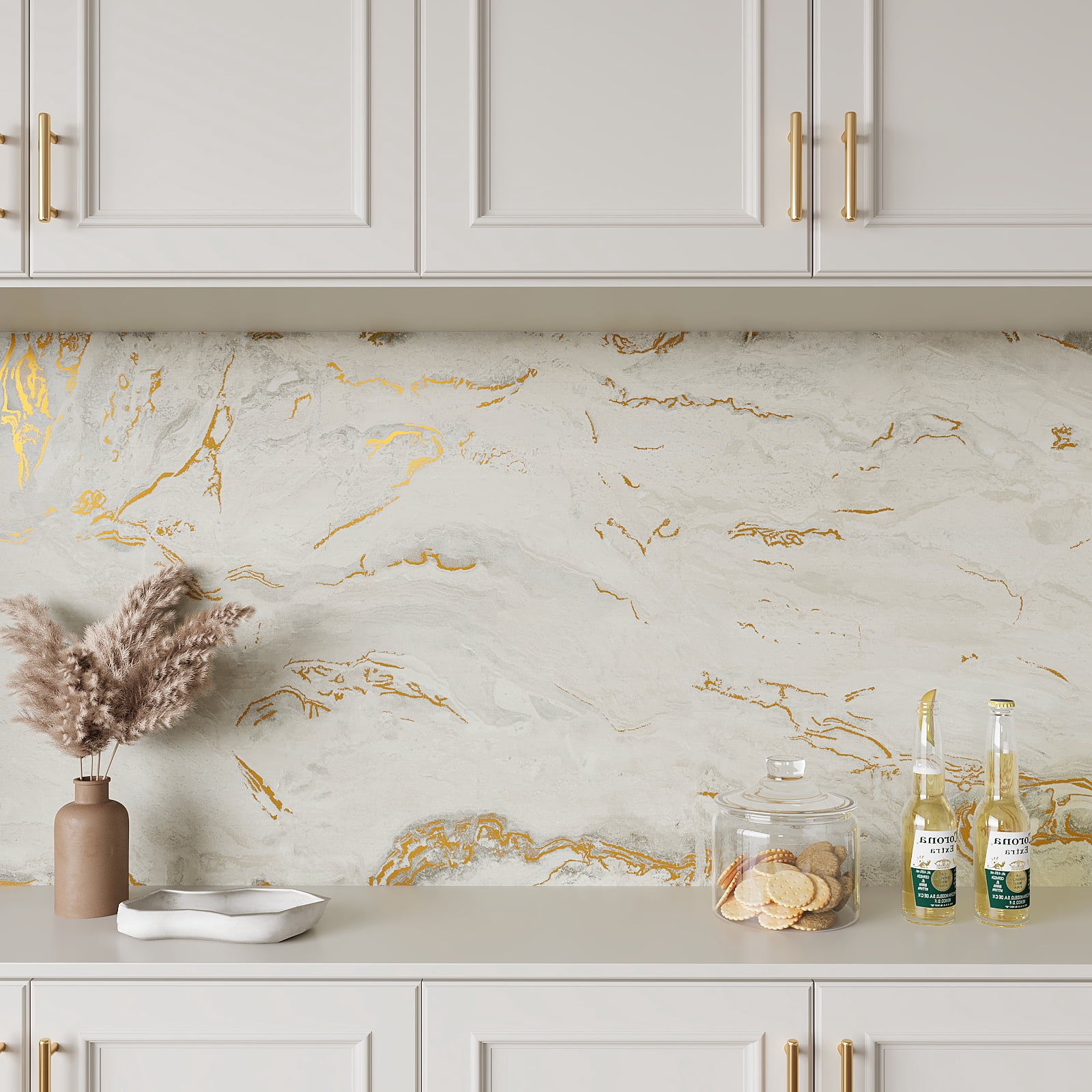 VEELIKE Matte Beige Gold Marble Countertop Contact Paper for Countertop Waterproof Peel and Stick Granite Marble Wallpaper for Kitchen Self Adhesive Countertop Covers for Bathroom Walls 15.7"x354"