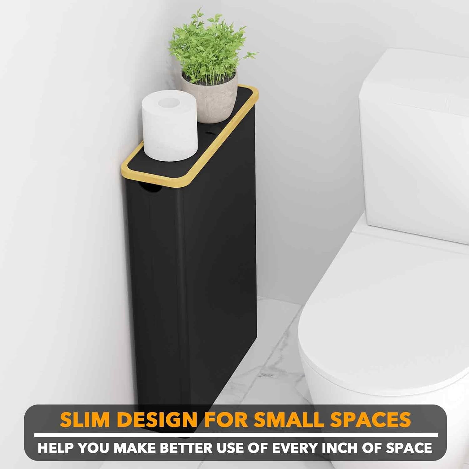 SpaceAid Extra Large Toilet Paper Storage with Lid, Slim Basket Holder, Black