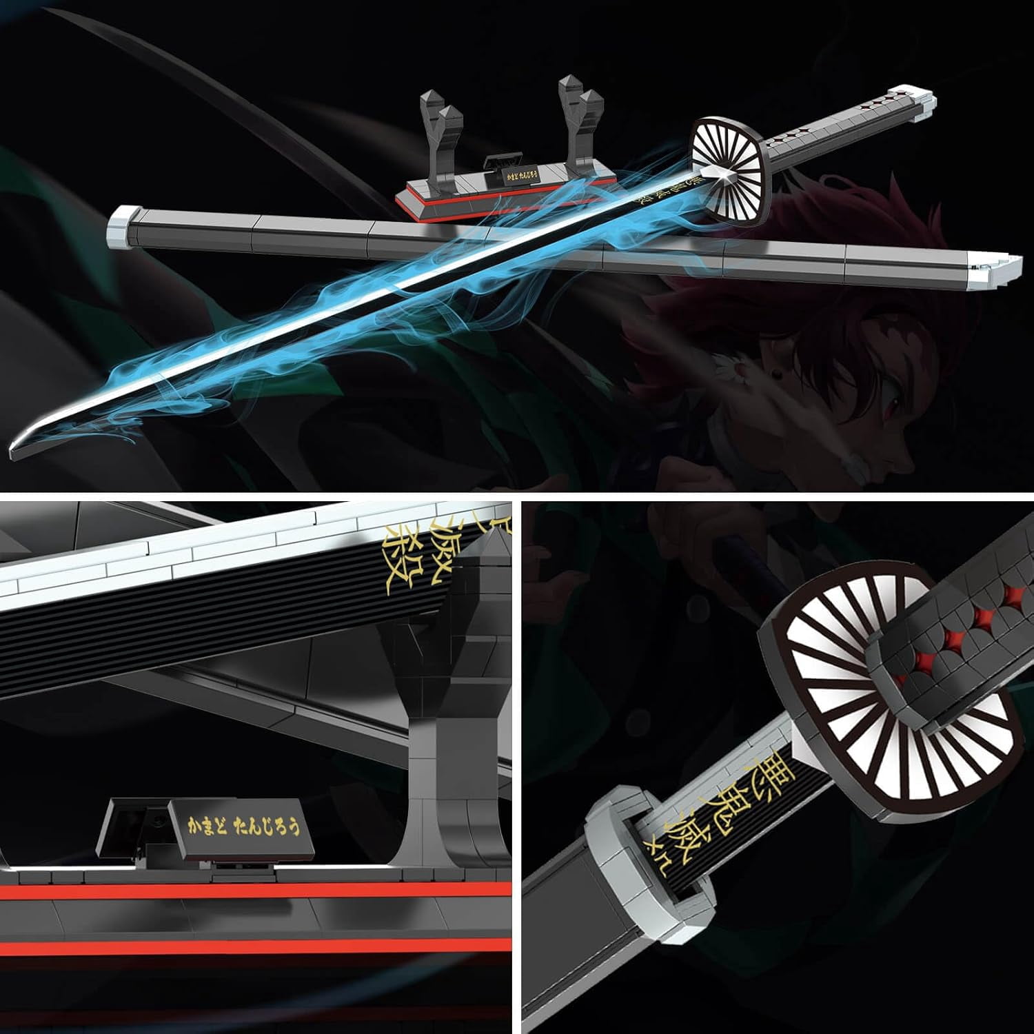 Demon Anime Sword, 39.3in Tanjirou Sword Building Set with Scabbard and Stand, Cosplay Anime Katana Sword Building Blocks
