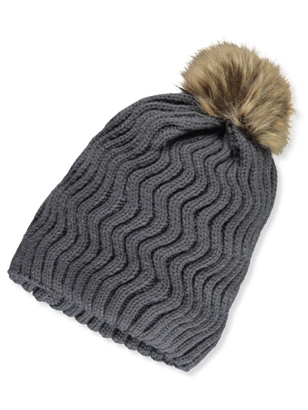 Squiggle-Knit Beanie with Pom Pom 