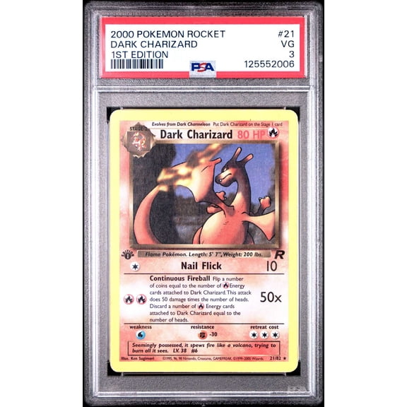 Graded PSA 3 2000 Pokemon Rocket Dark Charizard 1st Edition #21 Trading Card