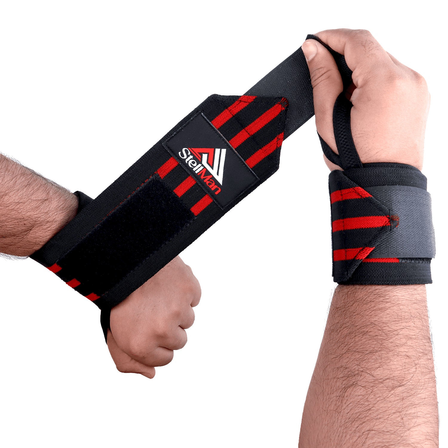 StellMan Wrist Wraps for Weightlifting Gym Training Powerlifting Wrist Support Black with Red Stripes