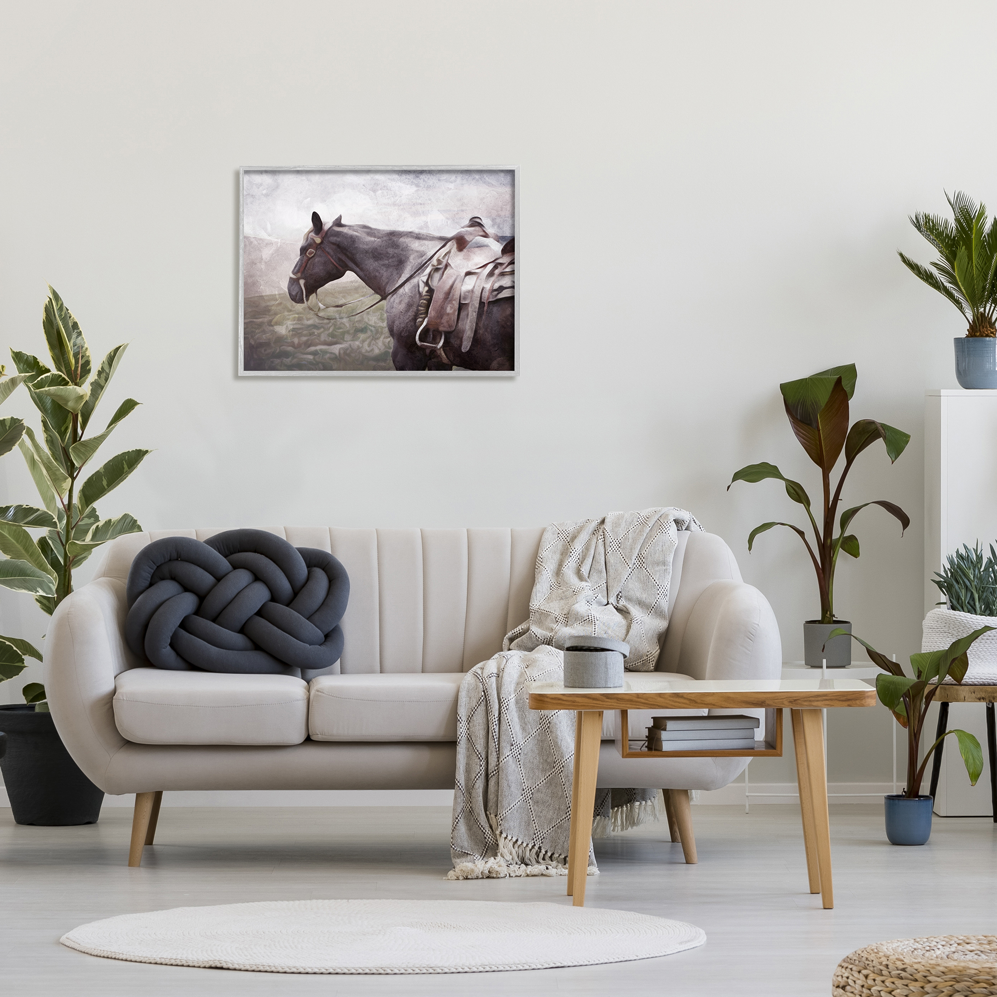Stupell Industries Horse with Saddle Animals & Insects Painting Gray Framed Art Print Wall Art, 30 x 24