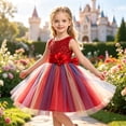 thumbnail image 2 of Toddler Girls Sparkly Sequin Rainbow Tulle Dress Soft Cotton Lining Flower Waist Princess Gown for Special Occasion Photoshoot Halloween, 2 of 7