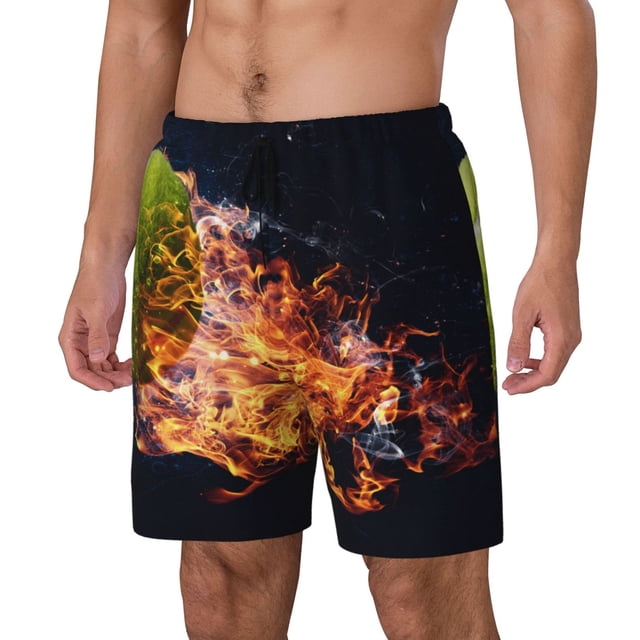 Lukts Tennis Ball In Fire1 Print Mens Swim Trunks Swim Shorts Quick Dry Bathing Suits for Men Beach Shorts Mesh Lining Swimming Trunks ,Bathing Suit-3X-Large
