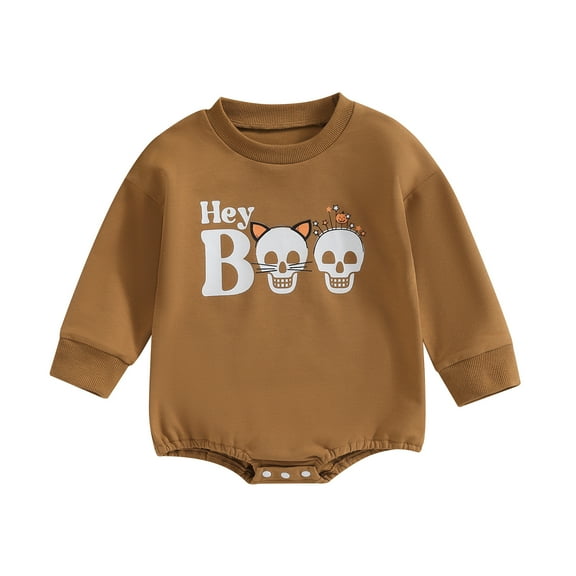 Baby Girls Long Sleeve Rompers 3M 6M 9M 12M 18M Infant Halloween Skull Print Round Neck Bodysuit Newborn Jumpsuits for Winter