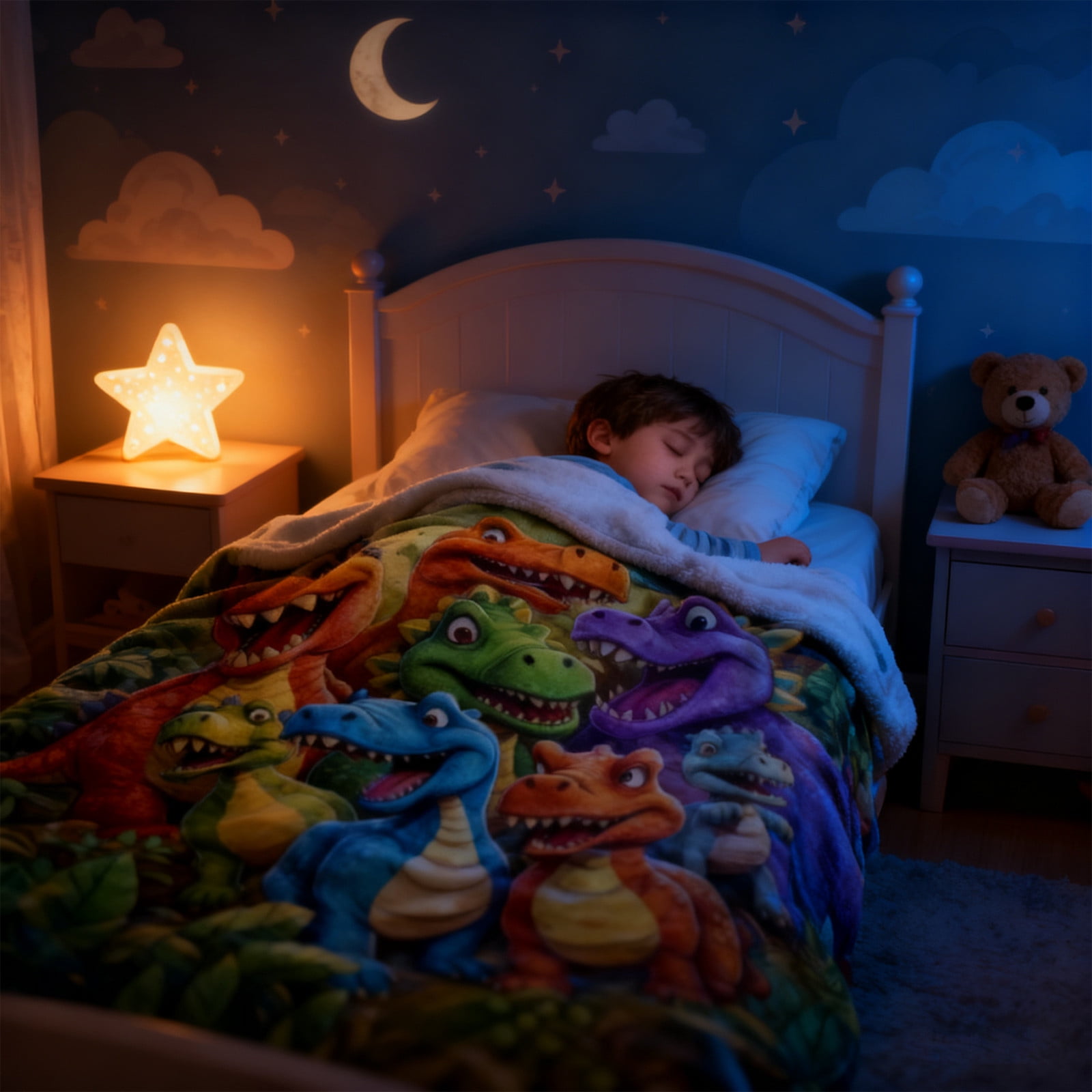 Kumdkd Kids Dinosaur Flannel Blanket, 39"x59" Soft Throw Blanket HD Digital Print Smiling Dinosaurs, Lightweight Warm Fuzzy Bedding for Toddler Boys Girls, Cuddle Nap Blanket