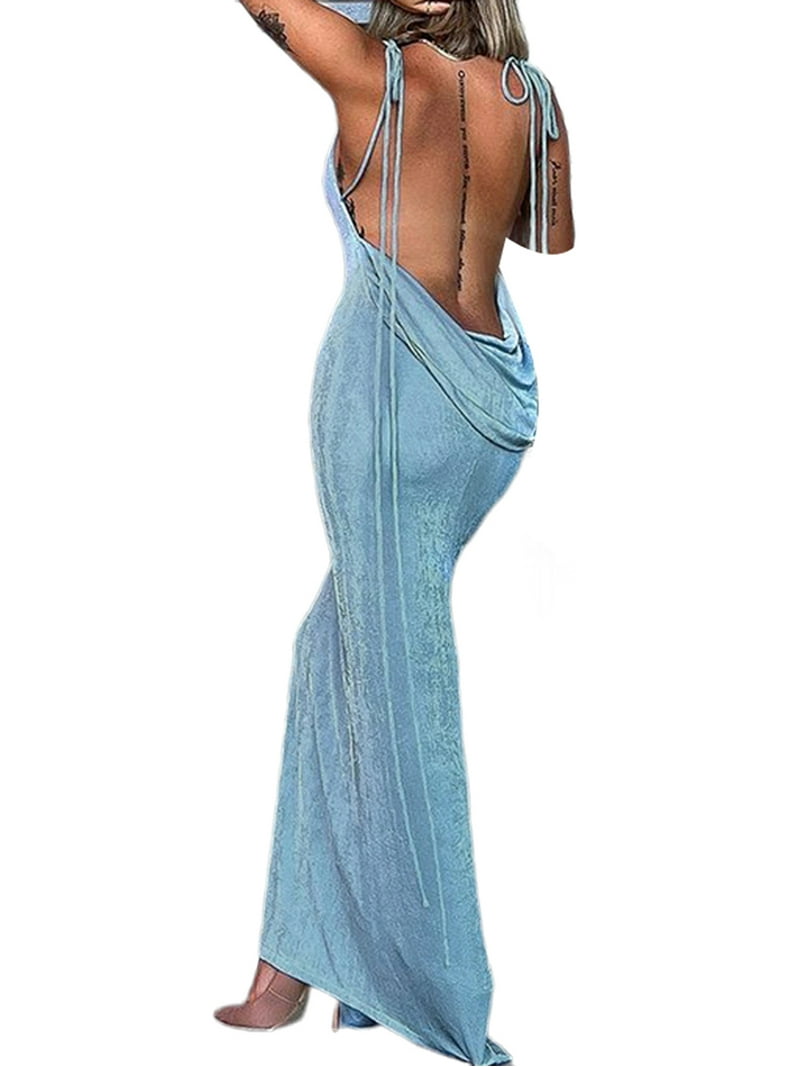 KOMOO Women Backless Bodycon Dress Sleeveless Halter Long Dress Tie Up  Knitted Long Dresses - Walmart.com