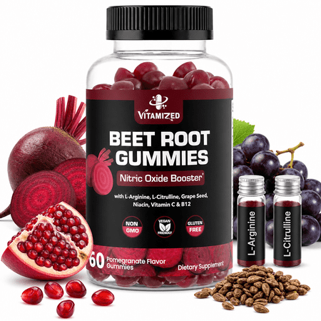 Vitamized Beetroot Gummies with Grape Seed & B12- Pomegranate Flavor, 60 Count