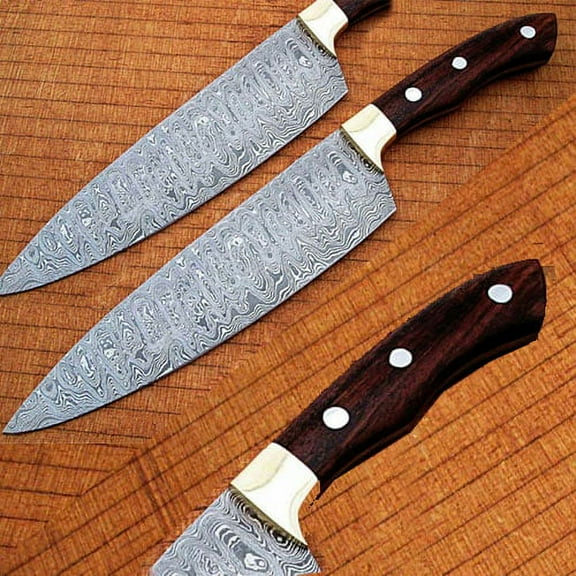 Damascus Chef Knife Rose Wood Handle with Rain-Drop Pattern