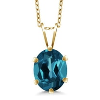 Gem Stone King 1.30 Ct Oval London Blue Topaz 18K Yellow Gold Plated Silver Pendant With Chain