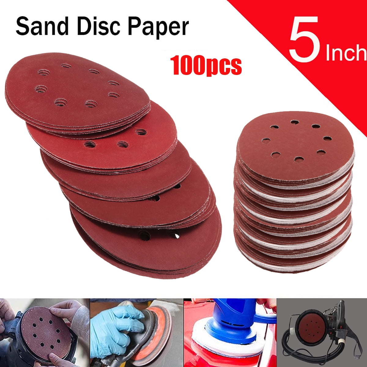 25pcs 5' Hole Sanding Disc Sanderpaper Sand Sheet Grit 4006008001000
