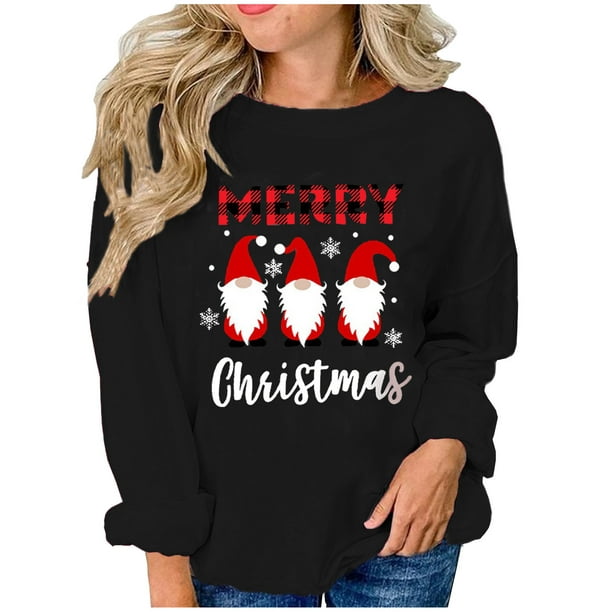 jovati Womens Christmas Sweatshirts Christmas Fashion Womens Casual Long  Sleeve Printed Ladies Sweatshirts Tops 