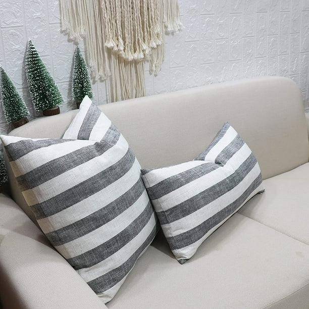 Ffiy Slow Cow Decorative Rectangular Throw Pillow Cover Modern Farmhouse Stripe Cushion Cover For Couch Sofa Bed Decoration 12 X 24 Inches Black Mixed