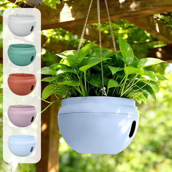 AYktou Plastic Hanging Planters for Indoor Plants, Indoor & Outdoor Garden Hanging Pot with Holes and Chain, 7×5 Inch Decorative Hanging Baskets for Garden Porch Plants/Artificial Flower, Blue