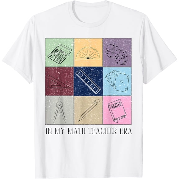 t-shirt Back To School In My Math Teacher Era Retro Math Pi Day T-Shirt mens, woman, white,funny,journey,Crew Neck, Short Sleeve,printing