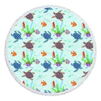 Matoen Round Beach Towel Microfiber Oversized Sea Turtle Circle Beach Blanket with Tassels Soft Thick Beach Throw Bath Pool Towel Meditation Mat 61 Inch
