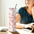 thumbnail image 3 of Coral Pink Cow Print Tumbler Skinny Tumblers With Lids And Straws for Women , 20oz Skinny Tumbler SUS304 Food Grade Stainless Steel Tumbler Insulated Cow Print Cup for Women Female, 3 of 5