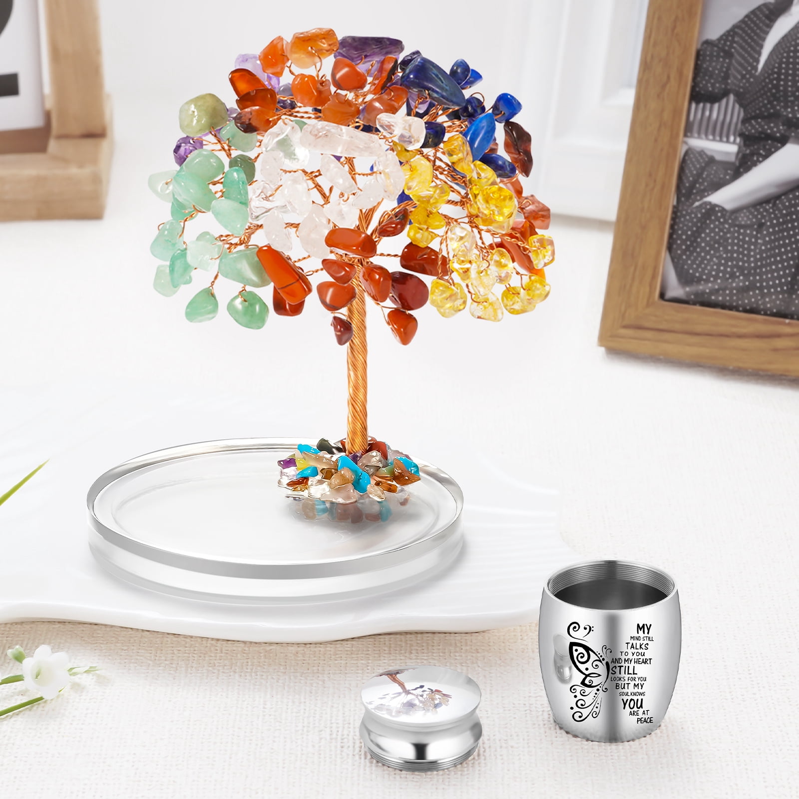 Small 1.57 Inch Tiny Urn for Human Ashes Stainless Steel Keepsake Urn, Mini Urn for Ashes with Colorful Crystal Tree Decoration, Butterfly Small Sharing Urn for Women Men - My Mind Still Talks to You