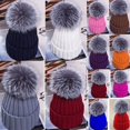 thumbnail image 2 of Men Women Winter Knitted Beanie Bobble Ski Hat Cap Large Ball Hat Faux Fur Pom Thick Slouchy Skull Cap, 2 of 2
