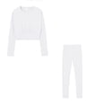 thumbnail image 2 of Women's Two Piece Outfits Sweatshirt Set Loose Solid Color Sports Breathable Casual Waist Fall White Sweatpants Tracksuit Lounge Sets S-2XL, 2 of 6