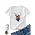thumbnail image 4 of Women's T-Shirt Deer Head Colorful Splash Short Sleeve Casual Tee Classic Crew Neck T Shirt for Women White, M, 4 of 7