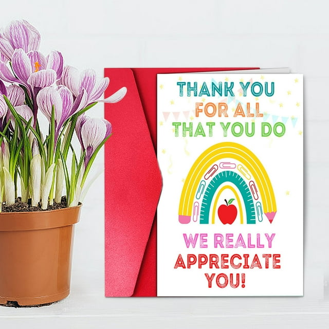Greeting Card Teacher Appreciation Card Bulk for Teacher's Day - Thank You Note for Dedication and