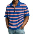thumbnail image 2 of Mens Polo Shirts Casual Quarter-Zip Striped Beach Shirt Lightweight Short Sleeve T Shirt Fashion Business Collared Pullover OIOLOYJM Royal Blue XL, 2 of 9