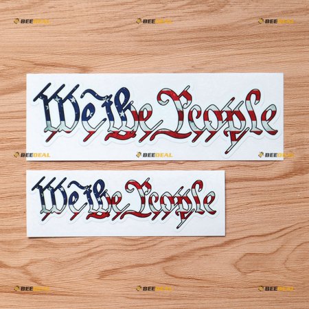 We The People Quote American USA Flag Vinyl Decal Sticker - 2 Pack Glossy, 6 Inches, 8 Inches - Grunge Subdued Vintage for Car Boat Laptop