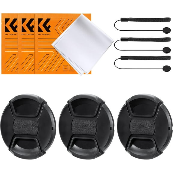 K&F Concept 37mm 9-in-1 Center Pinch Lens Cap   Anti-Loss Keeper Leash   Microfiber Cleaning Cloth Kit Compatible with Camera Lenses
