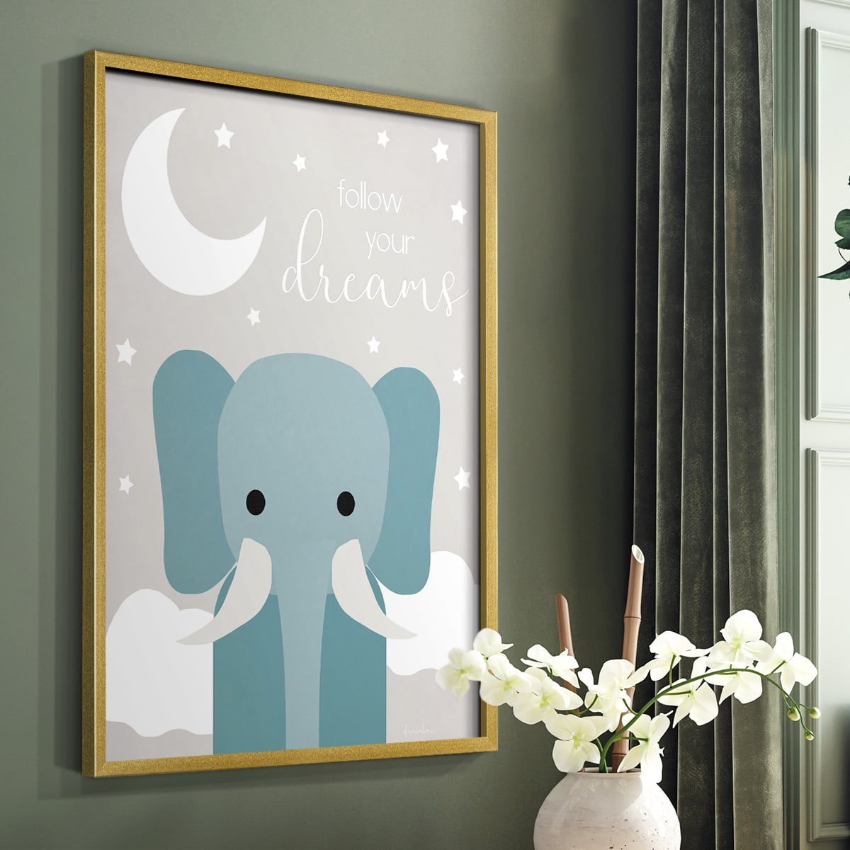 Dreams Elephant in Paper Solid Wood 8 x 10 Framed Print
