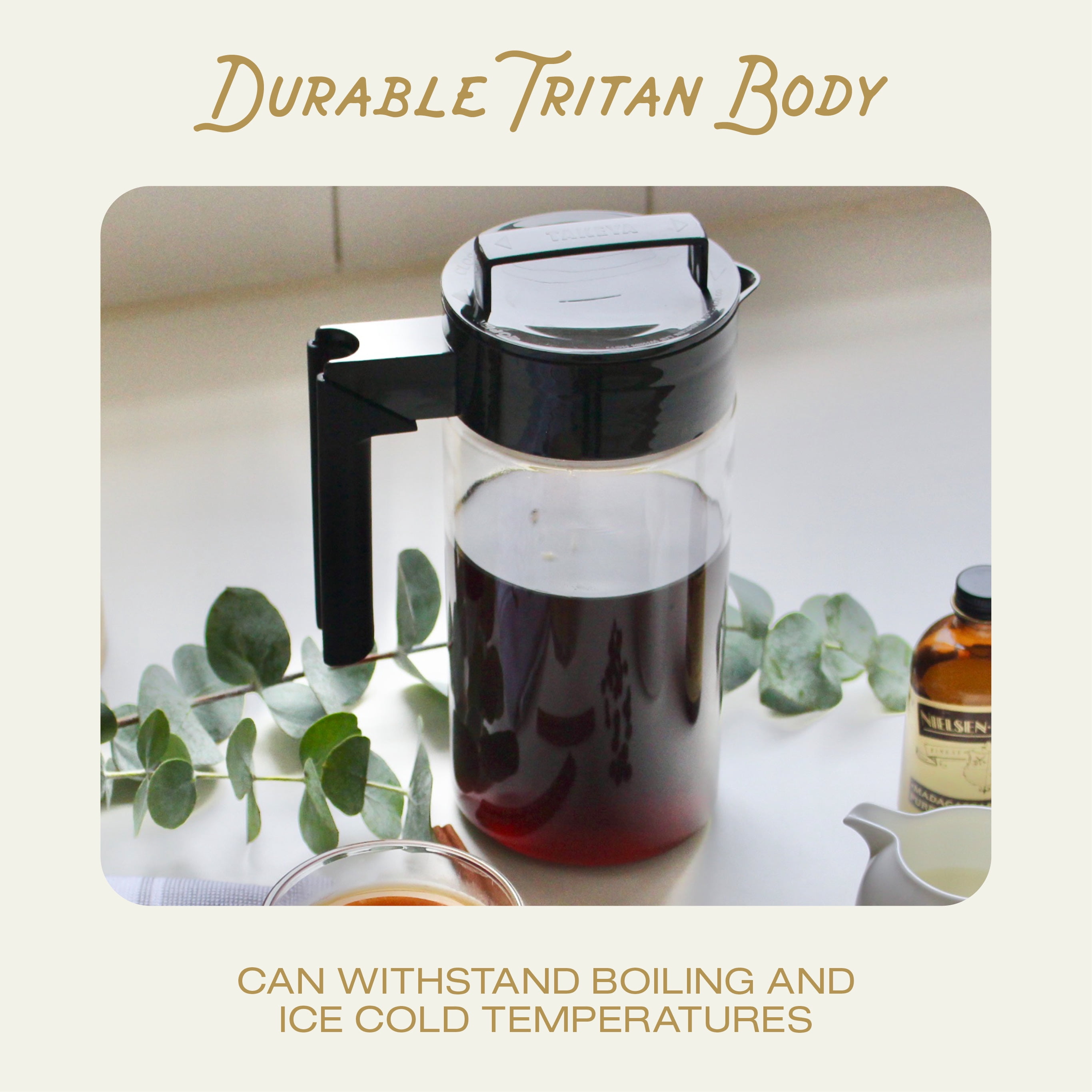 Takeya Cold Brew Tritan Plastic Coffee Maker Pitcher with Airtight Lid, 1 Quart, Black