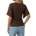 thumbnail image 3 of MOYIKO T Shirts for Women Boat Neck 3/4 Flare Sleeve Ruched Fitted Shirts, 3 of 7