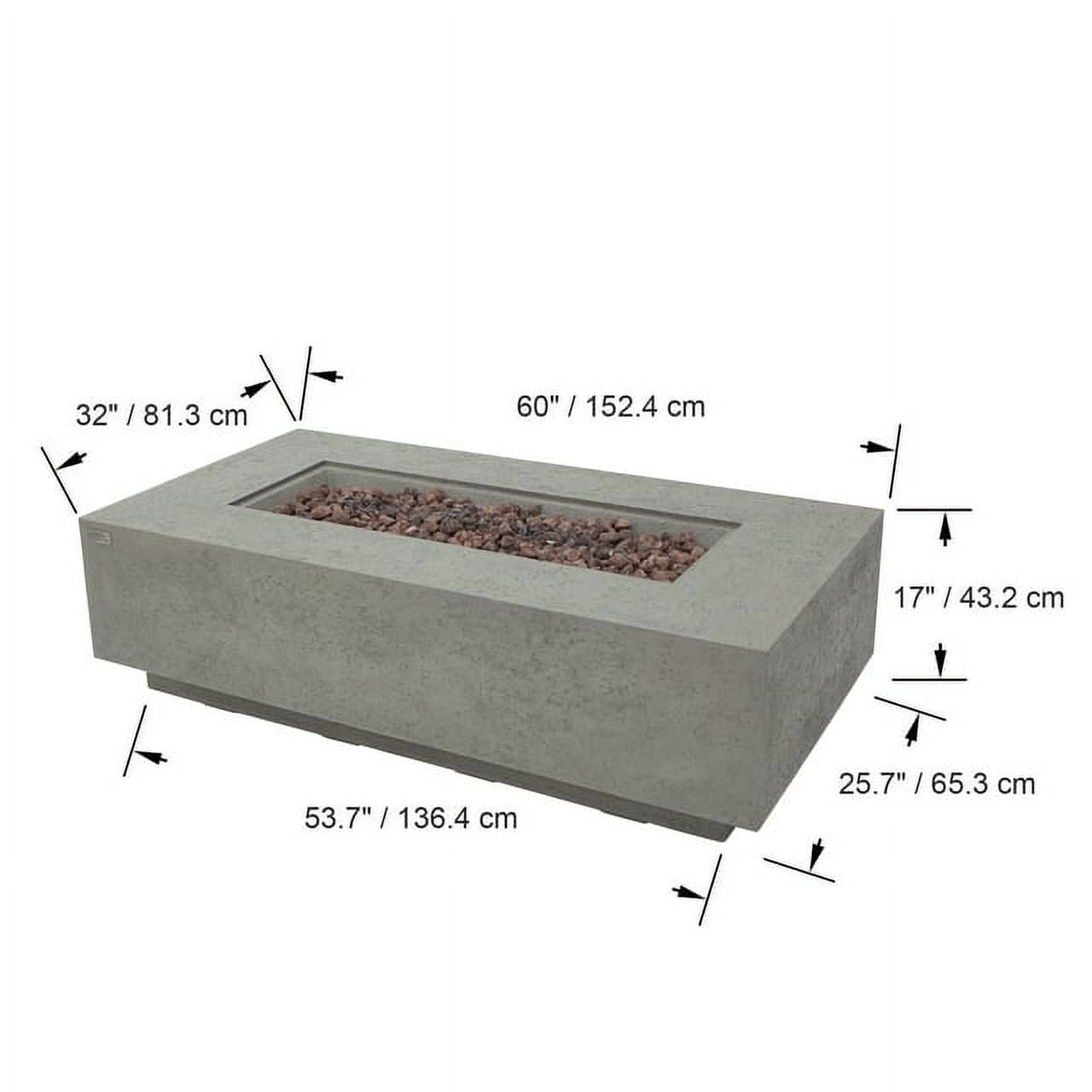 AMS Fireplace - Madison 60" Rectangular Natural Gas Fire Pit Table -Light Gray