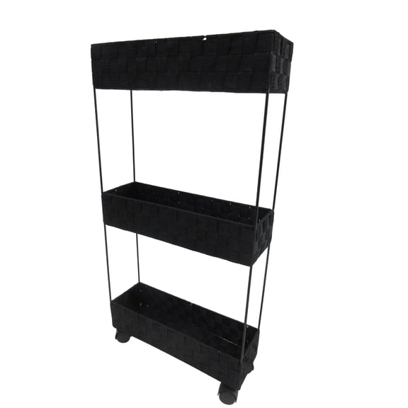 Simpli Furnished Woven 3-Tier Rolling Cart Slim Storage with Wheels for Kitchen & Bathroom, Lightweight, 16"w X 5"d X 29.5"h, 2-Pack, Black