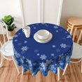 thumbnail image 2 of Christmas Round Tablecloth 60 Inch, Navy Blue Winter Snowflake Table Cloth for Xmas Rustic Farmhouse Kitchen Decor, Wipeable Polyester Fabric Table Cover for Holiday Party, 2 of 6