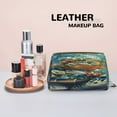 thumbnail image 4 of Bingfone Colorful Plant Turtle Print Leather Makeup Bag, Portable Hand-held Zipper Female Cosmetic Bag Toiletry Bag, Suitable for Home and Travel, 4 of 6