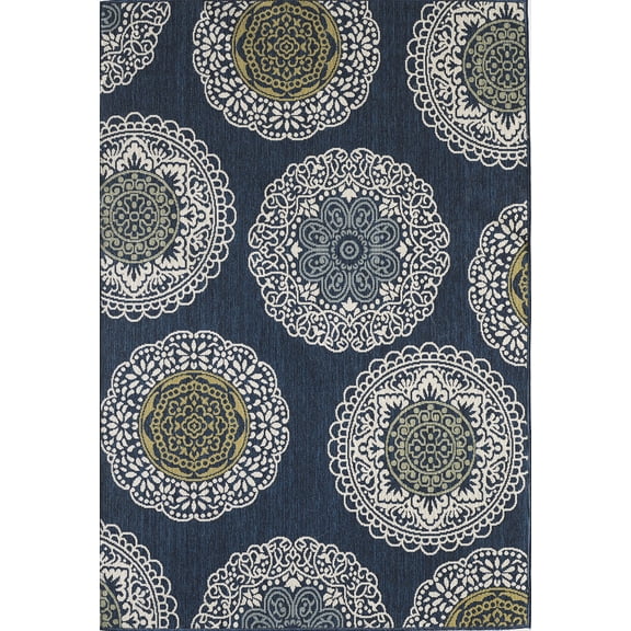 Loomaknoti Havani Anshayo 5' x 7' Blue Medallion Indoor/Outdoor Area Rug
