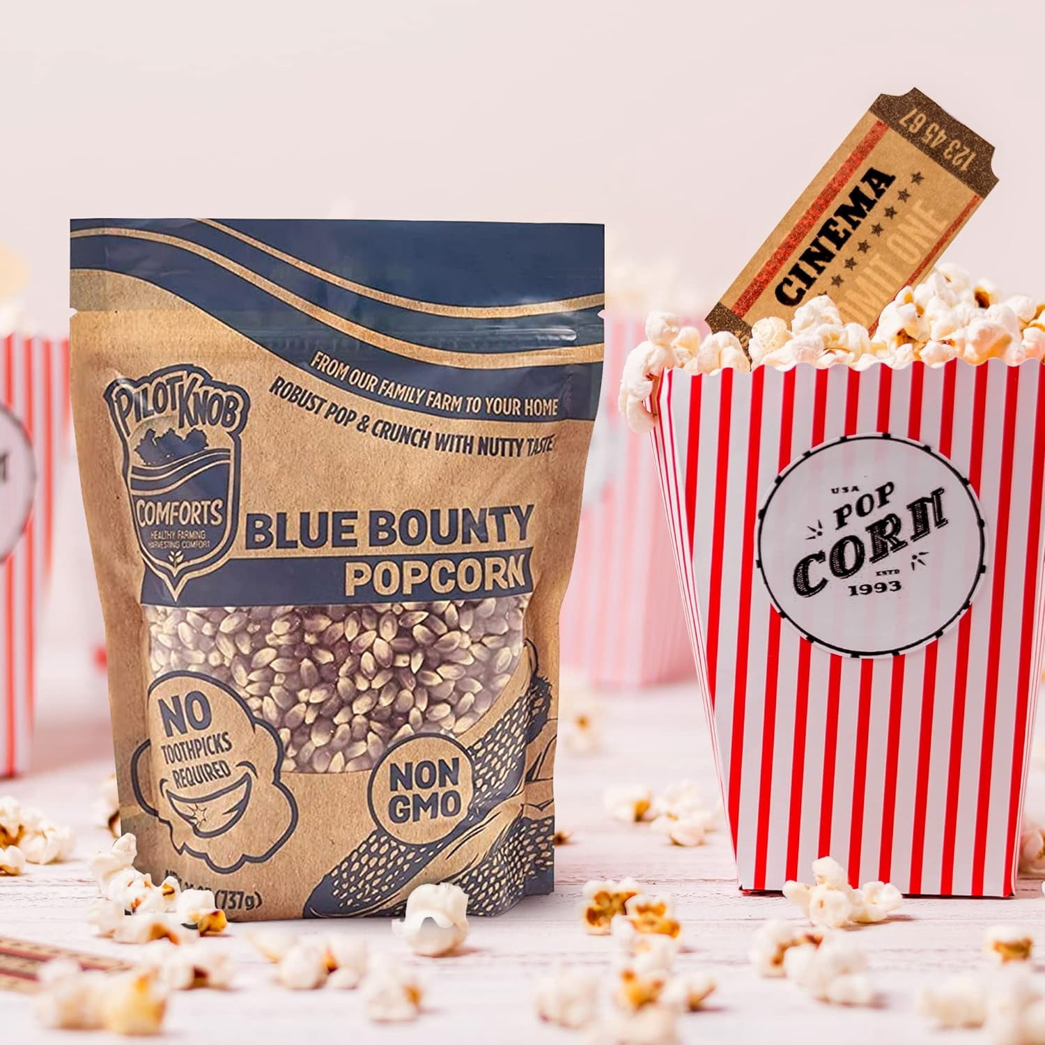 Pilot Knob Comforts Blue Bounty Gourmet Popcorn Kernels for Popcorn Machines, Microwave and Air Popper Popcorn Maker – Non-GMO, Fresh Heirloom Hull-Less Popcorn Seeds – 3 Packs (26 Oz Each)