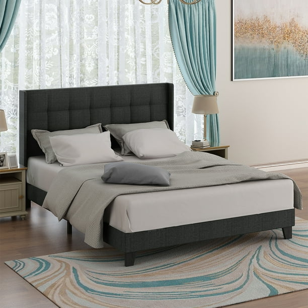 Sha Cerlin Full Upholstered Wingback Platform Bed Frame with Headboard ...