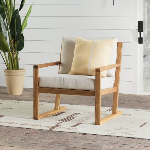 Walker Edison Modern Solid Wood Geometric Outdoor Club Chair, Natural