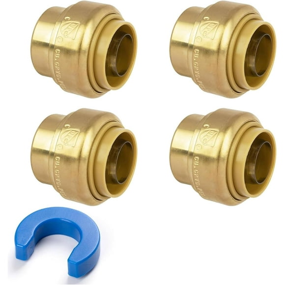 EASTIN 1/2" Push Fit End Cap Push to Connect Brass Plumbing Fitting for PEX Copper CPVC Pipe Heavy Duty Push Cap Fitting with Upgraded Stiffener and Disconnect Clip NSF & UPC