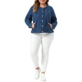 thumbnail image 2 of Agnes Orinda Women's Plus Size School College Denim Jackets Collarless Long Sleeve Button Down Casual Jean Coats with Pocket 2X Dark Blue, 2 of 6