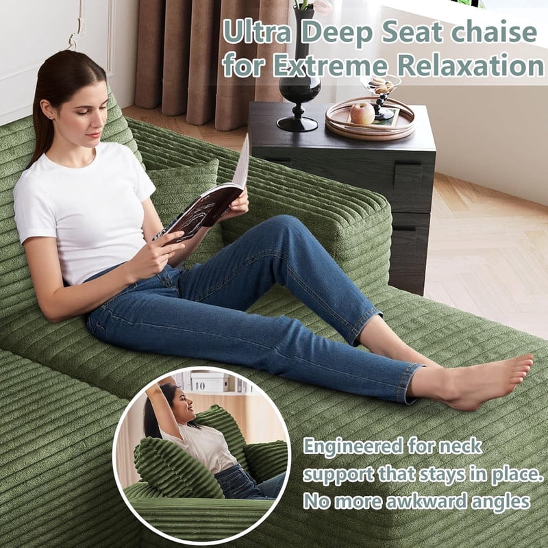 94" Modular Sectional Sofa with Ottoman, Modern Corduroy Cloud Couch with Deep Seat, Upholstered 3-Seater U-Shaped Sofa for Living Room, Right Facing Chaise