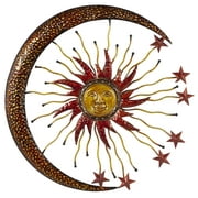 DecMode Copper Metal Indoor Outdoor Sun and Moon Wall Decor with Stars
