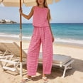 thumbnail image 5 of DYTTDG Women's Gingham Print 2-Piece Outfit | Sleeveless Round Neck Top & Elastic Waist Wide Leg Pants Set with Pockets, Casual Lounge Set, 5 of 7
